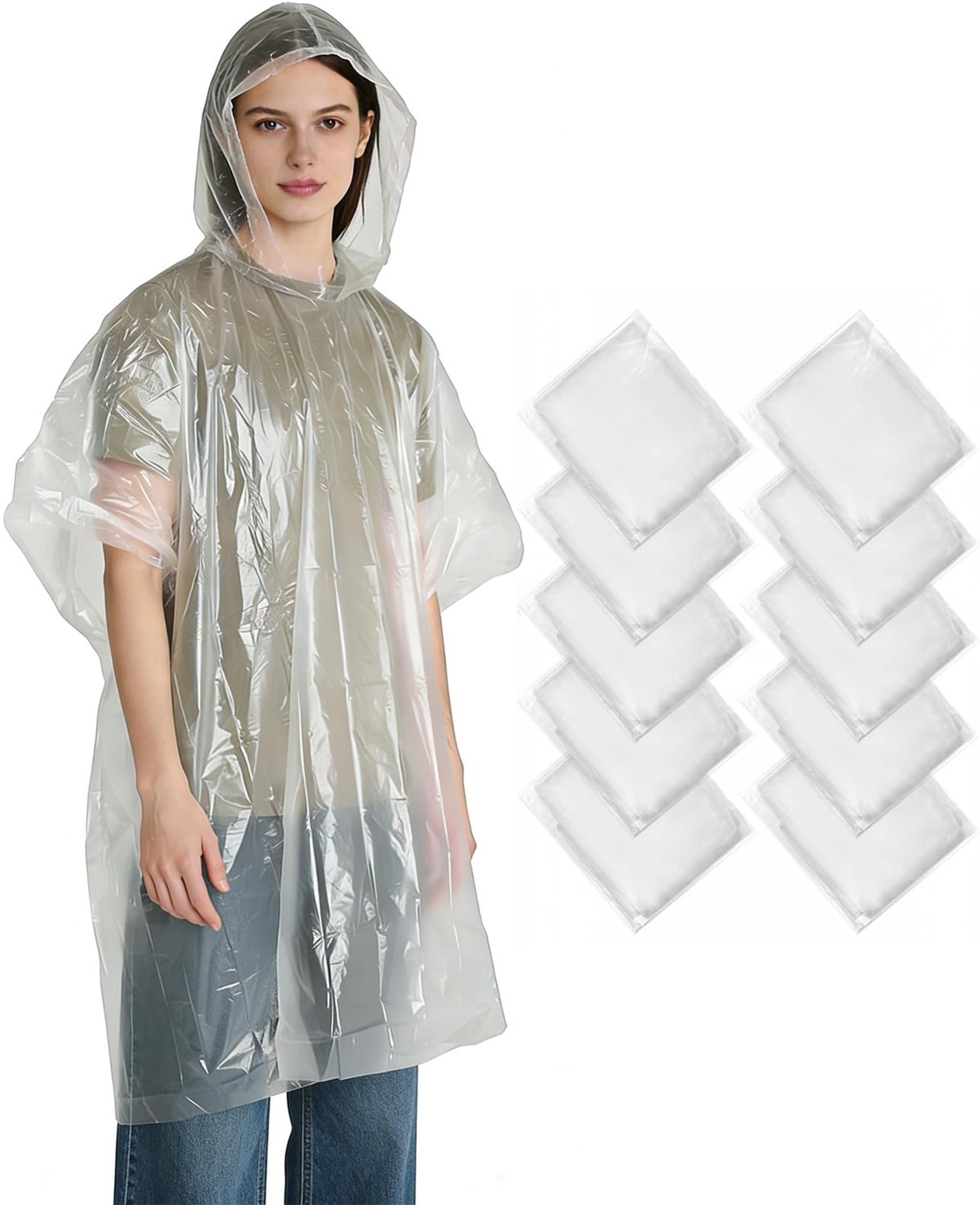 Famanu - Wegwerp-regenponcho - Houdt je droog tijdens regenachtige evenementen - Lichtgewicht en 100% waterdicht - Transparant 10 stuks