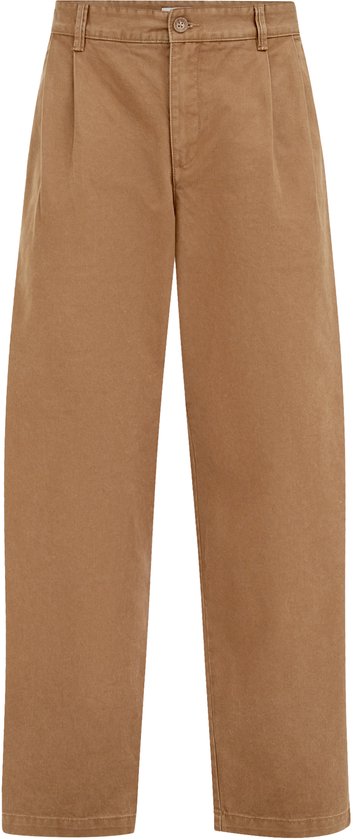 Bruine twill broek met loose fit en plooien bij de taille.