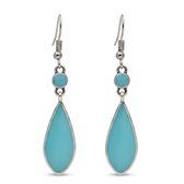 Zilverkleurige oorhangers oorbellen voor dames met turquoise druppel vorm