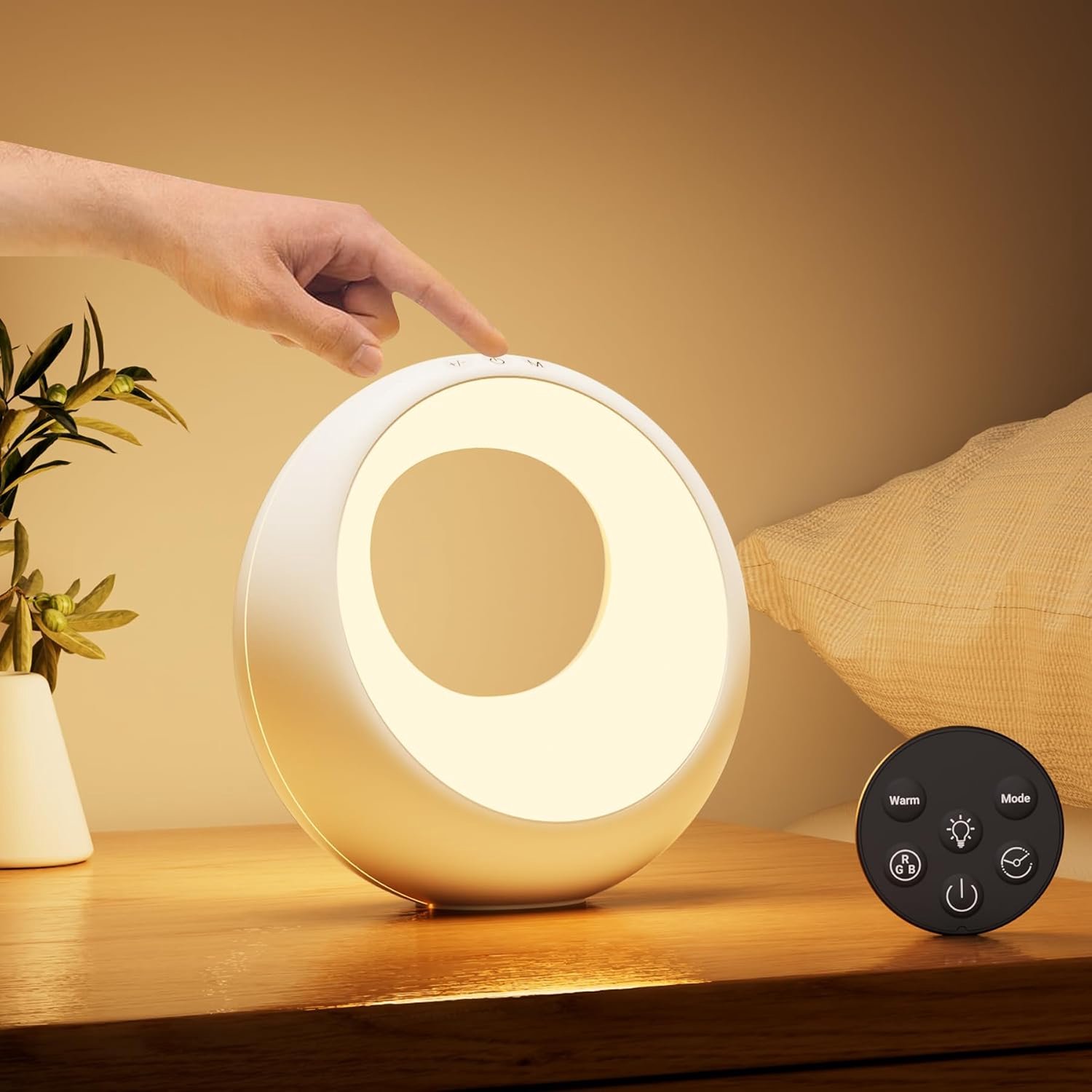 Nachttafellamp met afstandsbediening & timer, draadloze touch lamp, 2000mAh accu, 15-80 uur looptijd, RGB 9 lichtmodi, dimbaar sfeerlicht voor slaapkamer en babykamer [Energieklasse E]