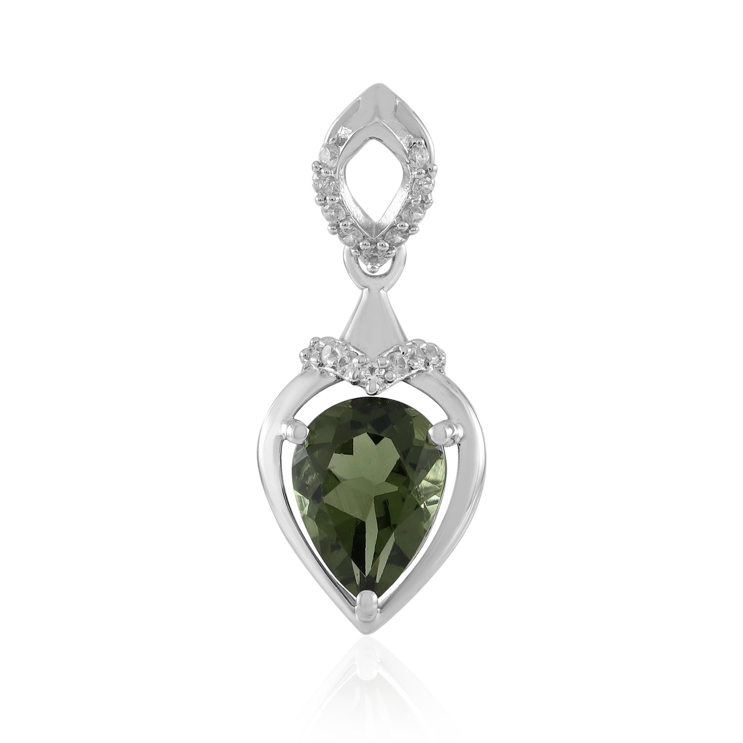 Cavill - Zilveren Hanger met Moldaviet 0,828 ct - 925 Sterling Zilver Platina Geplateerd - Druppelvormig - Elegante Zirkonia Accent