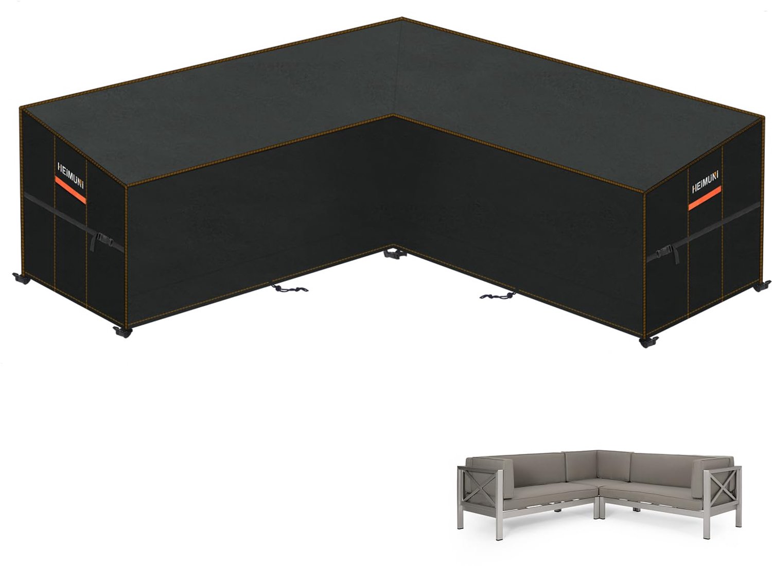 Famanu - Beschermhoes voor Hoekbank - Bescherming tegen weer en UV-straling - Waterdicht 420D Oxford-stof - Grijs 1 stuk