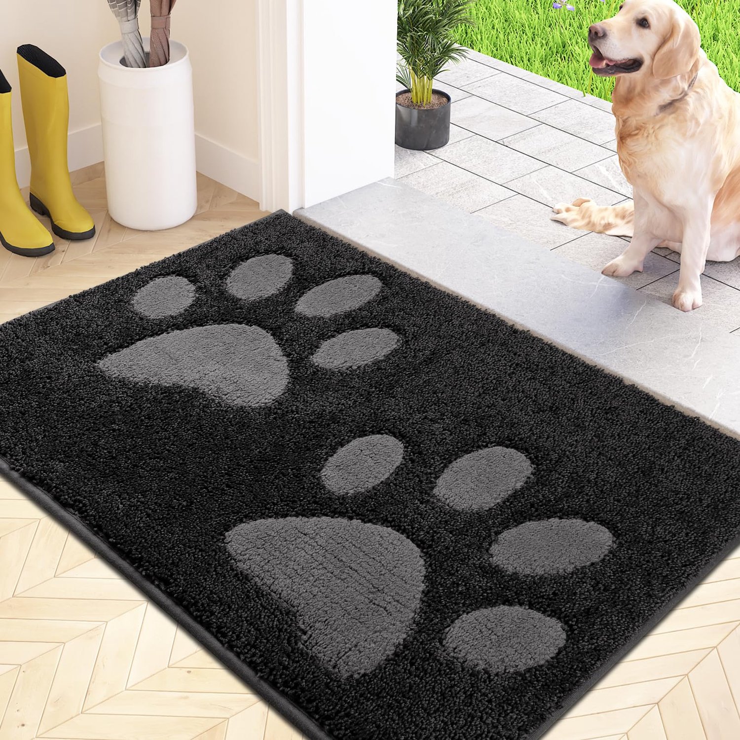 Famanu Schoonloopmat - Voorkom natte voeten bij de ingang - Wasbaar en antislip - Grijs 1 stuk