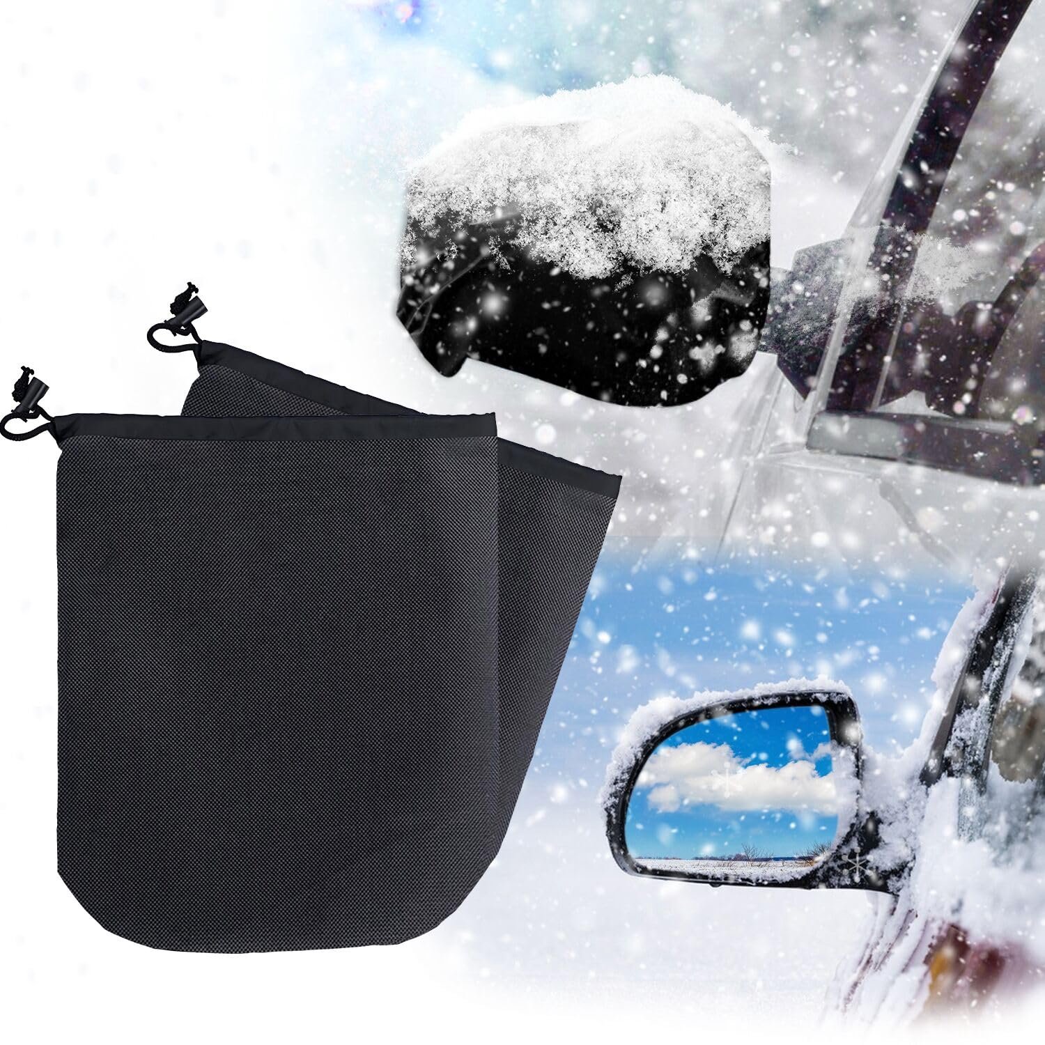 Famanu - Auto buitenspiegelhoes - Bescherming tegen sneeuw en vorst - Duurzaam polyester - Zwart 1 stuk