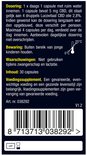 Achterkant van de verpakking van Lucovitaal CBD capsules, met productinformatie en waarschuwingen.