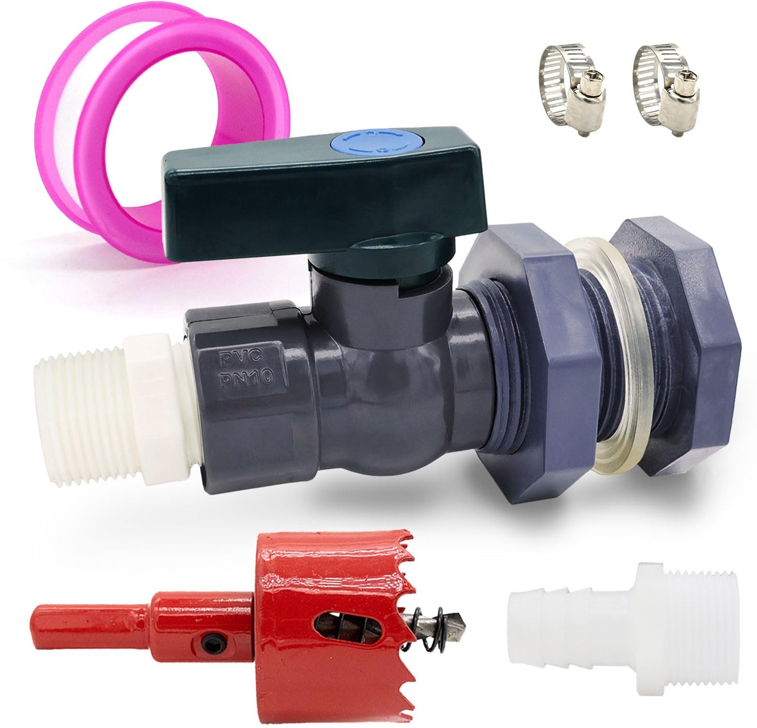 Famanu - Aansluiting voor watertanks - Voorkom lekkages en verbindingen - Stevige PVC constructie - Zwart 1 stuks