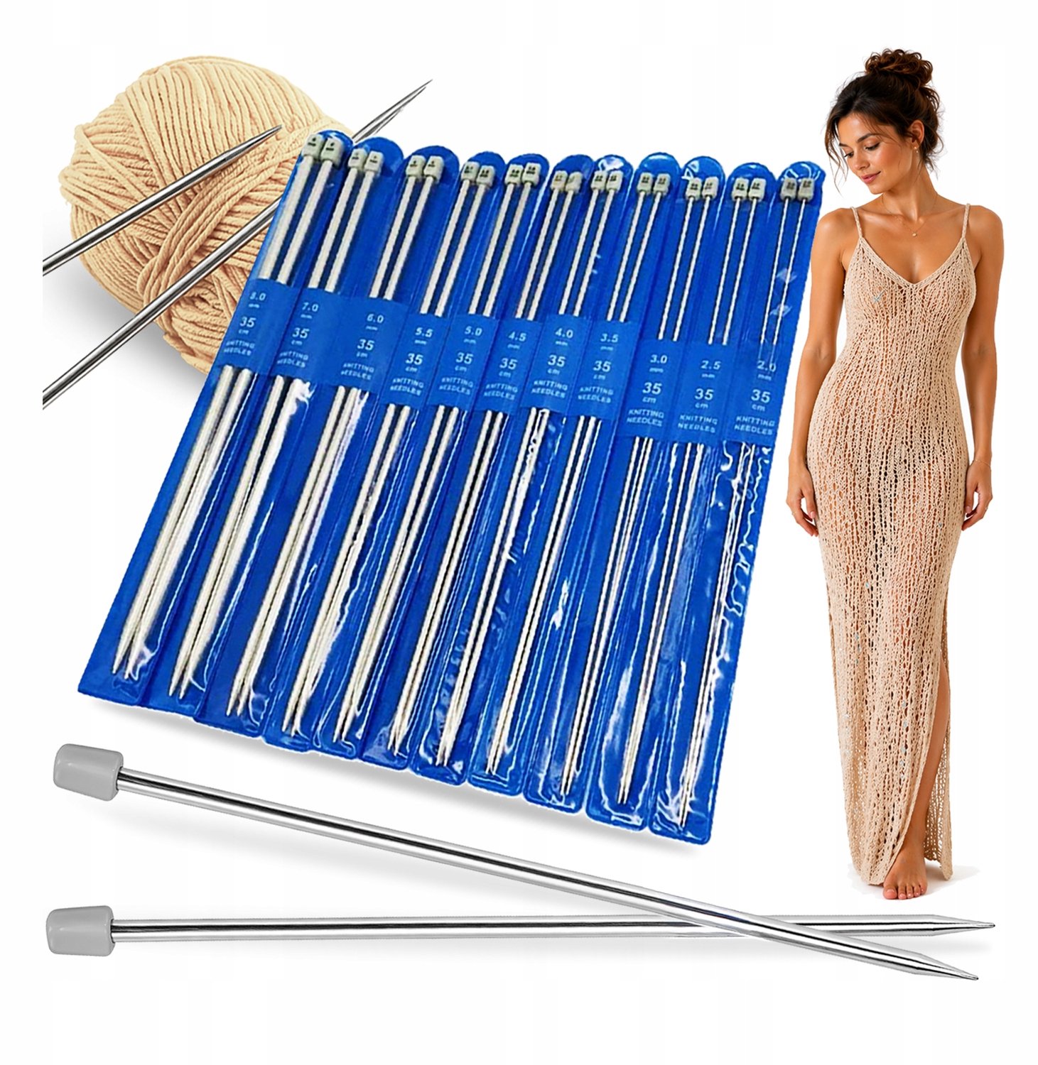 Aluminium Breinaalden Set - 22 Stuks, 35cm