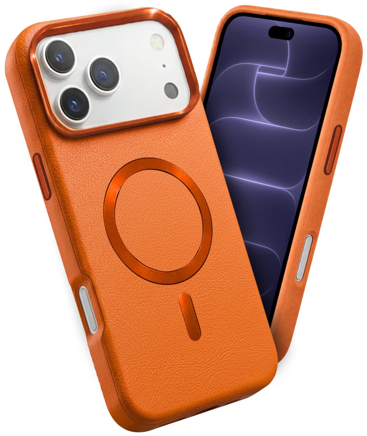 Hoesje - Geschikt voor Apple iPhone 18 Pro Max - Magsafe Compatible - Leer Look - Sterk & Shockproof - Back Cover - Telefoon Hoes Shockproof - Shock Proof Case - Telefoonhoes - Oranje