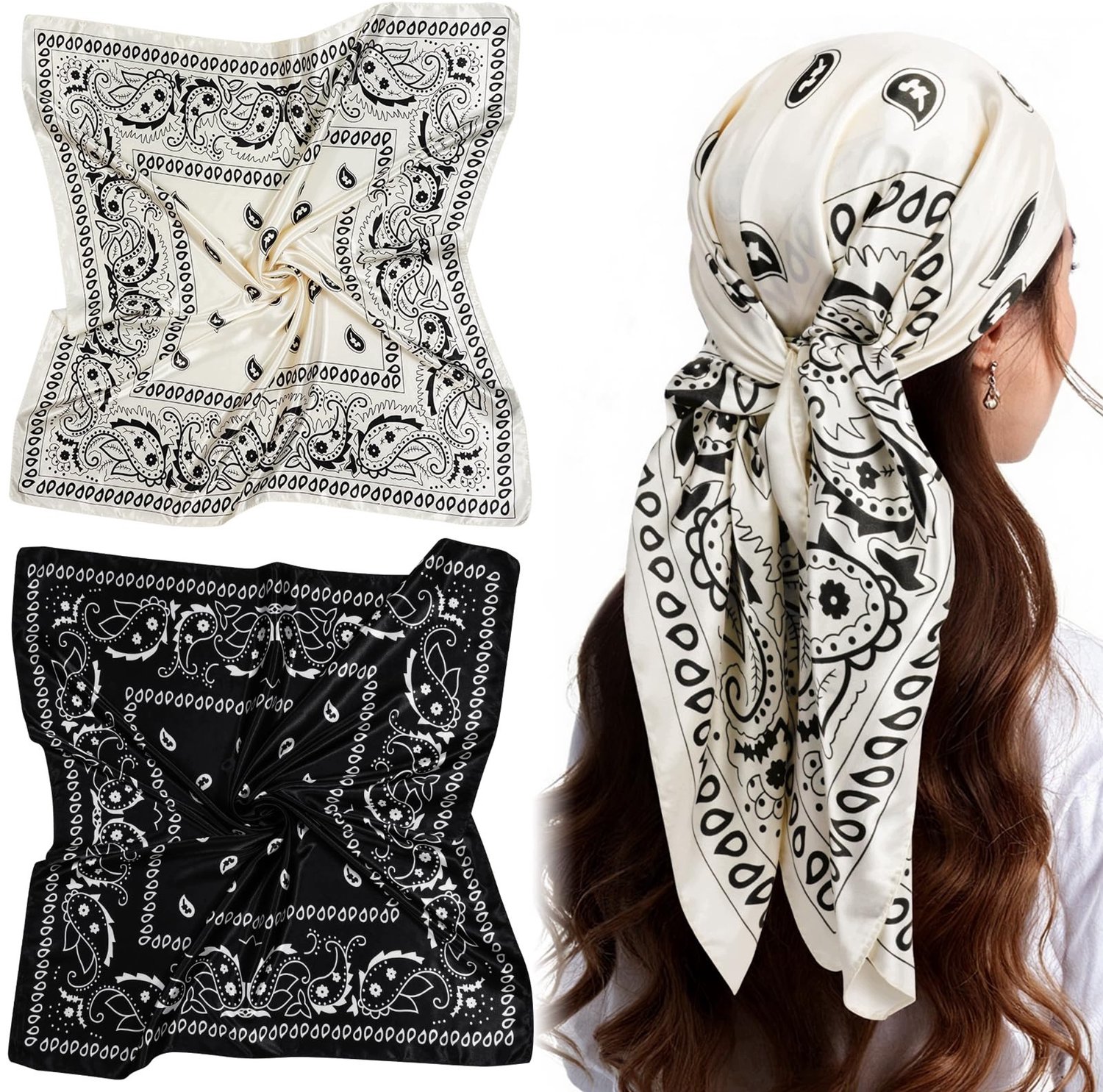Satijnen Bandana Sjaal 90cm Paisley Veelkleurig Vierkant