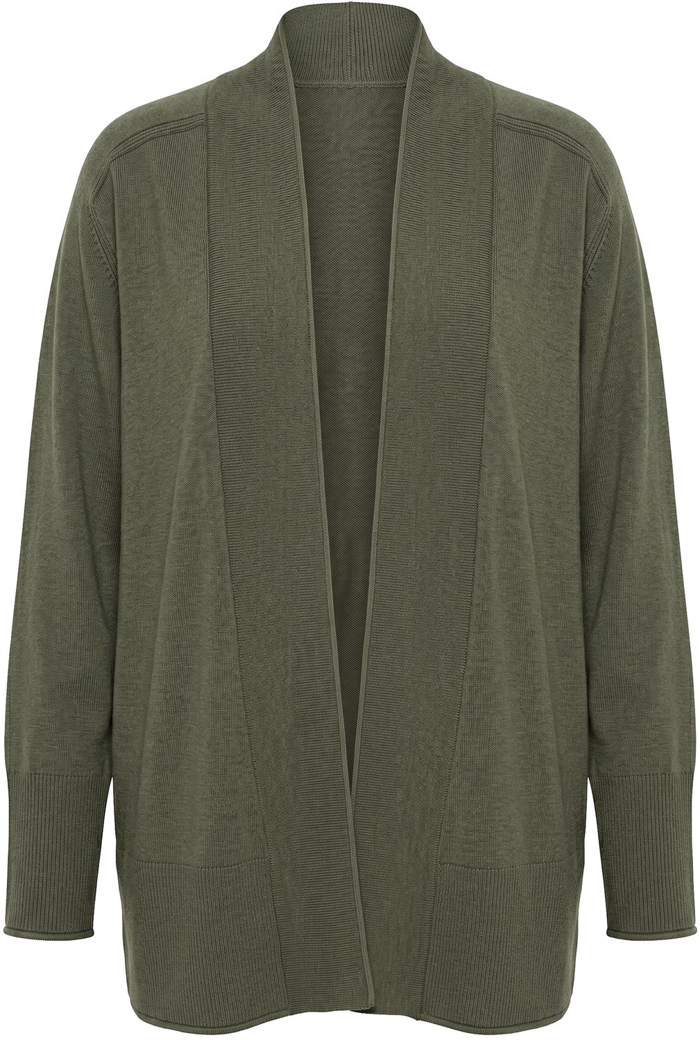 Ulla Popken - Dames - Vest wolmix rolrandjes lange mouwen - Donkerkaki - Maat 42+