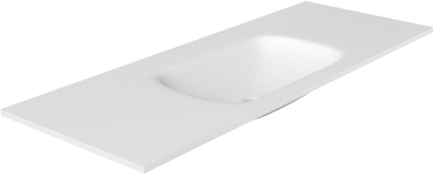 Saniclass Flow Meubelwastafel - 121x46x1.5cm - overloop - 1 wasbak - 0 kraangaten - solid surface wit mat