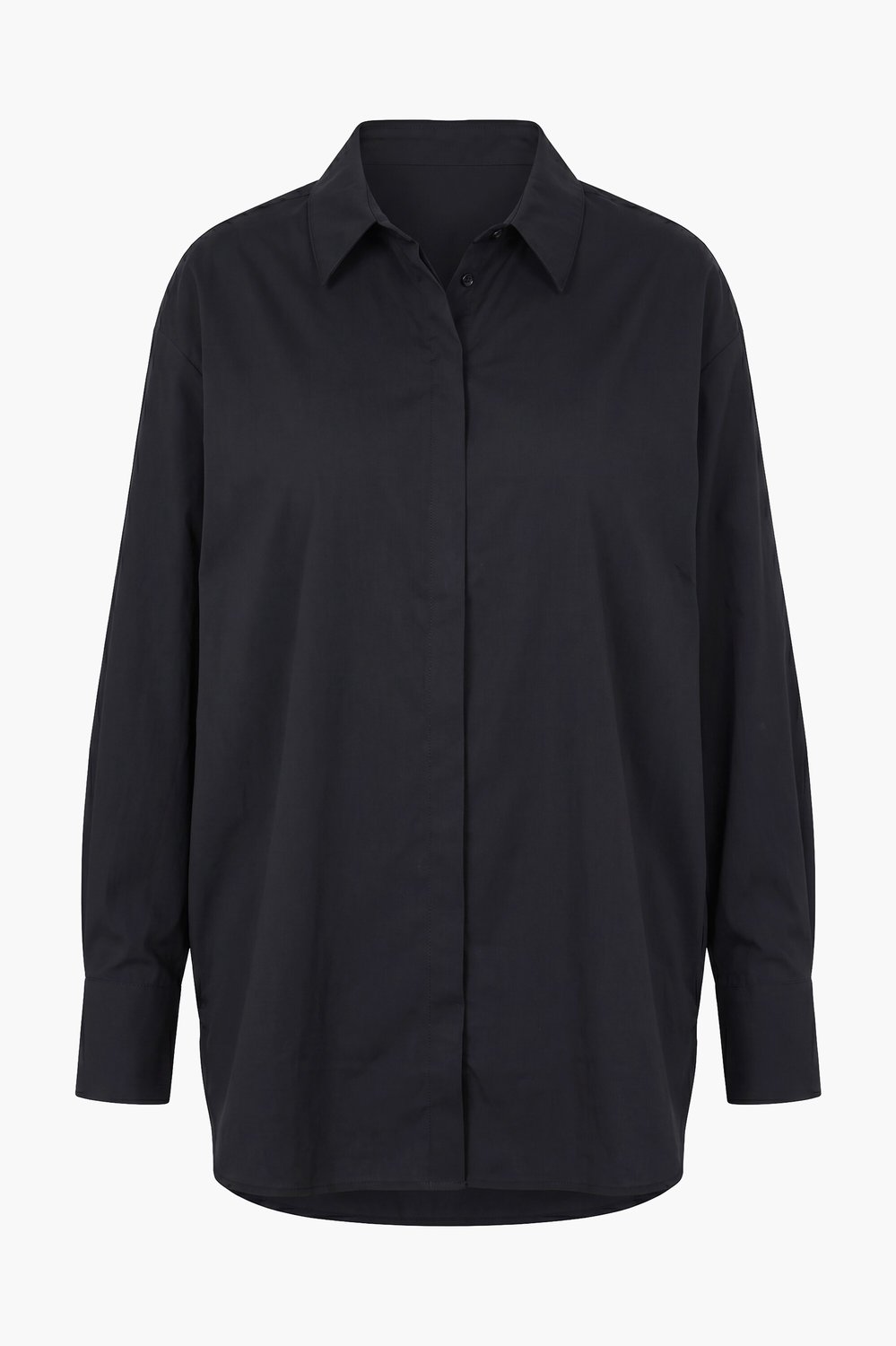 Ulla Popken - Dames - Overhemdblouse oversized lange mouw - Zwart - Maat 46+