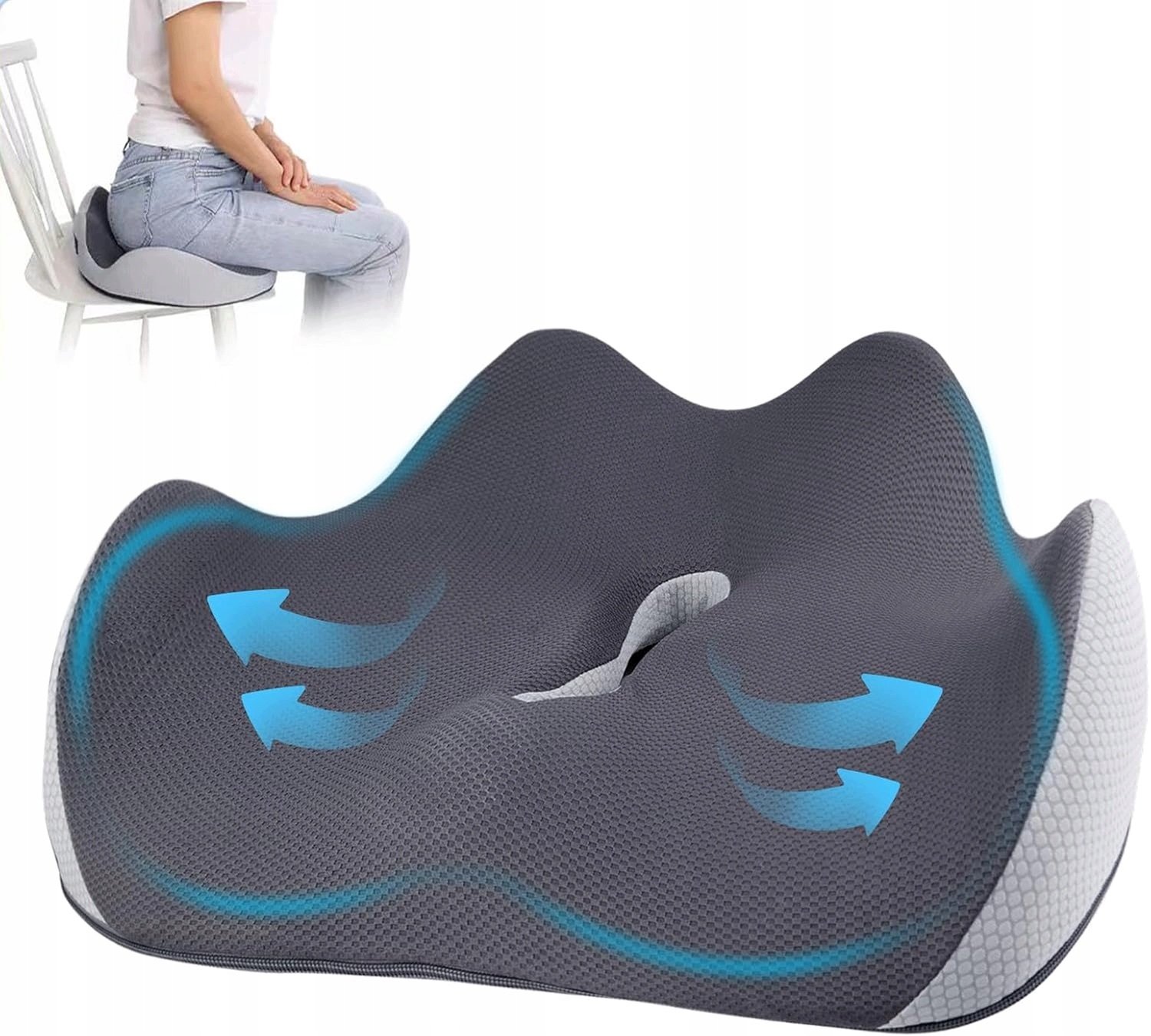 Ergonomische Zitzitting Kussen Geheugenschuim Ortopedisch Zwart