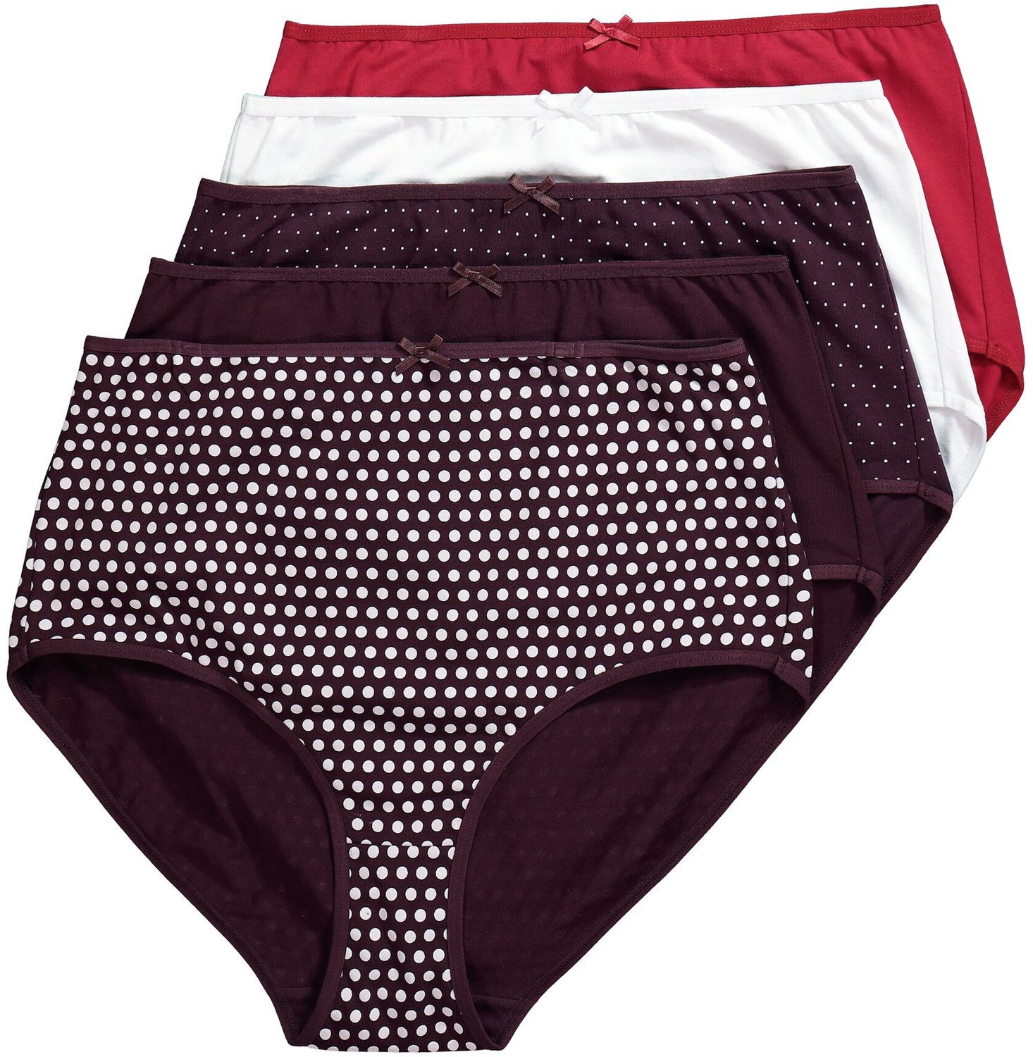 Ulla Popken - Dames - Maxislips set van 5 stippen/effen - Donkerpruim - Maat 54+