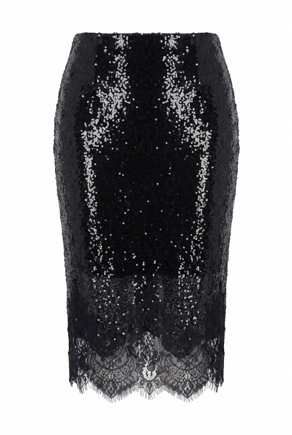 Ulla Popken - Dames - Midi rok pailletten slim fit elastische tailleband - Zwart - Maat 58+