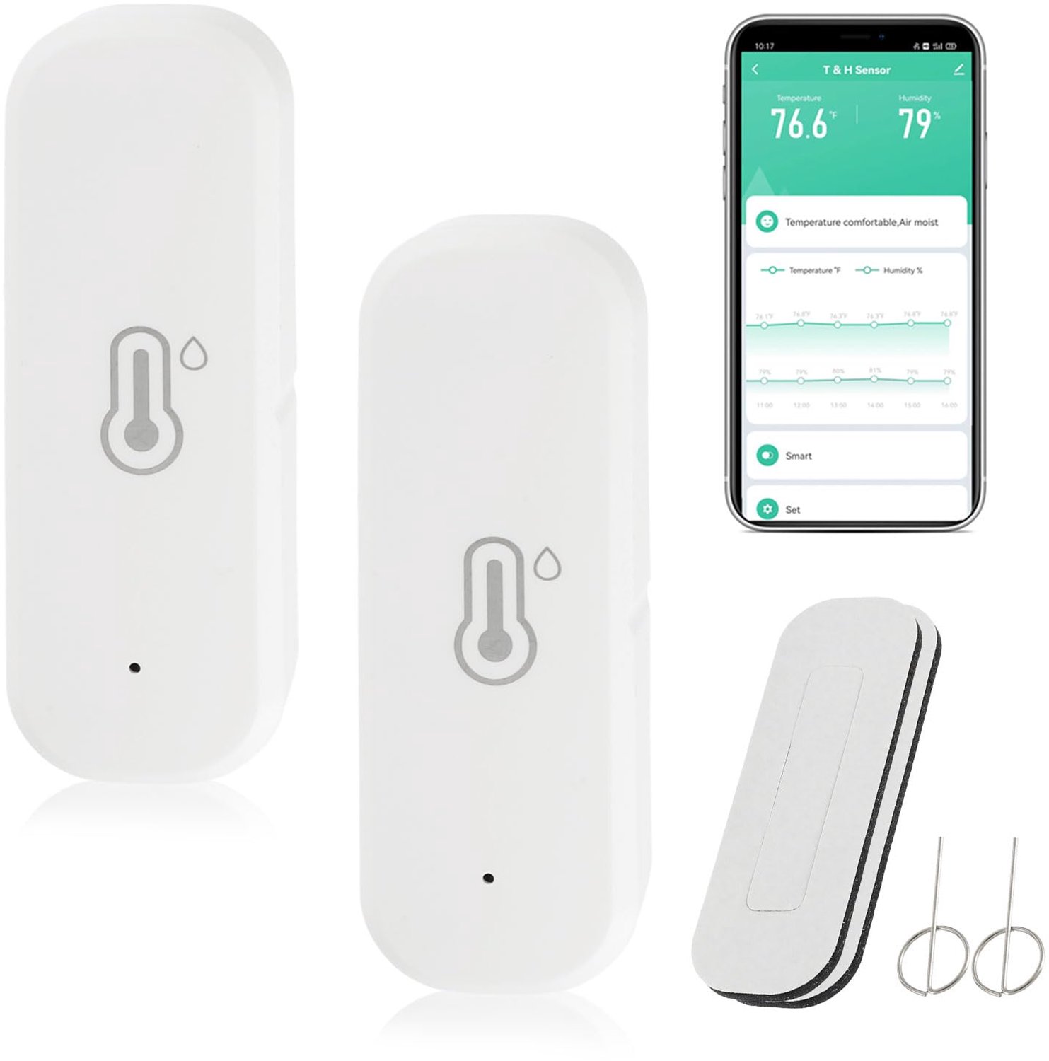 Slimme WIFI Thermometer Hygrometer - Geen Hub Nodig - 2,4 GHz WiFi - App Meldingen - °C en °F - Geschikt voor Alexa en Google Assistant - Draadloze temperatuur - Vochtigheidssensor voor binnen en buiten - Voor Planten, Kantoor - TENGYIF®