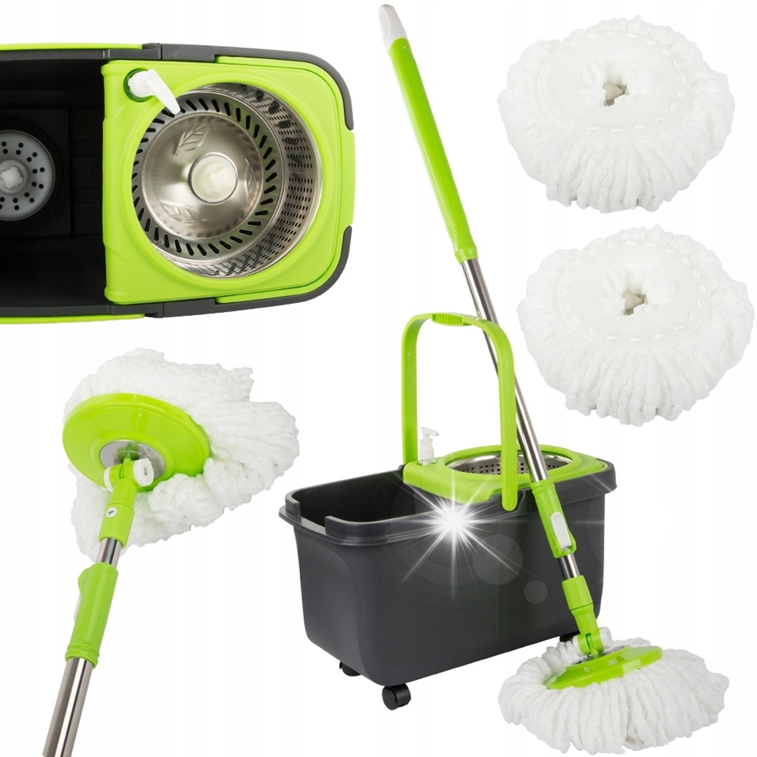 Draaiende Mop Set met Emmer en 2 Microvezel Pads
