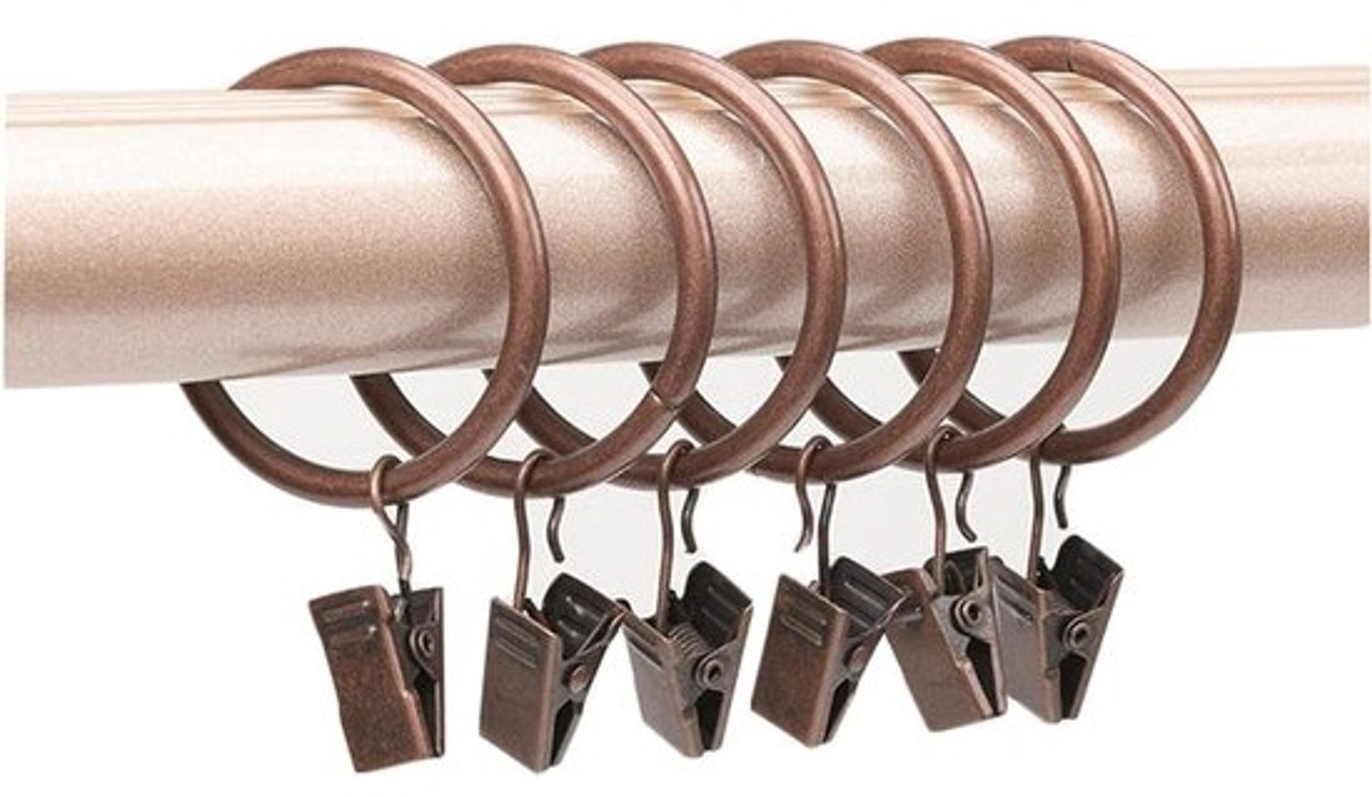 Gordijnringen met clips - Klemringen voor gordijnen - Voor het ophangen van gordijnen - Met metalen klemmen - Binnendiameter 55 mm - Koper