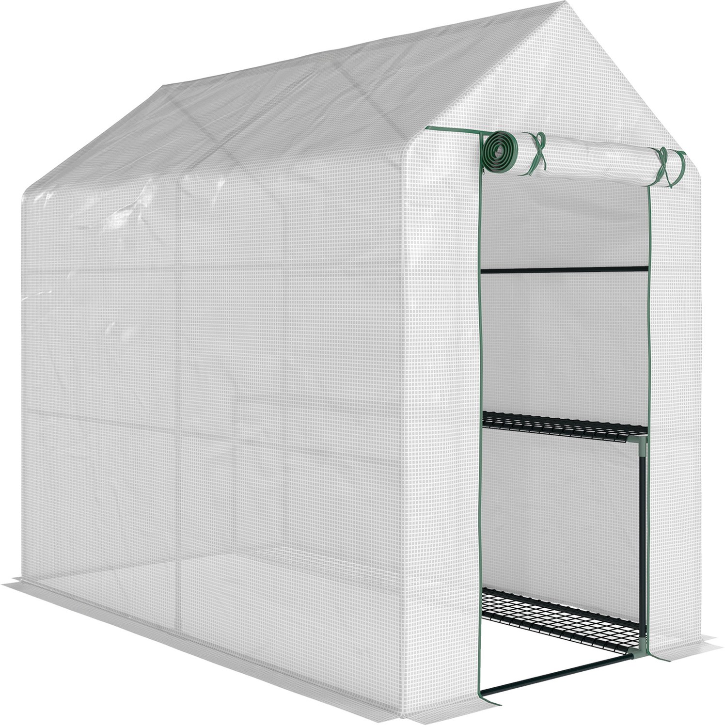 Sunona Begehbare foliekas - Met 4 legplanken en oprolbare deur - 120 x 186 x 190 cm - Wit/Groen
