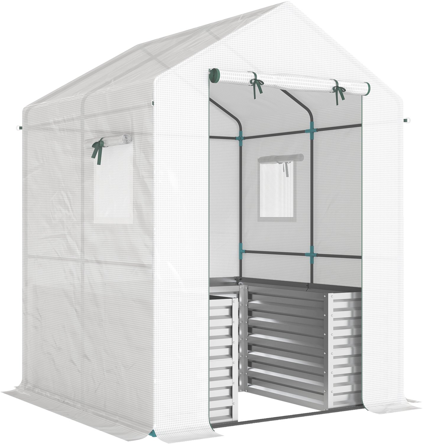 Sunona Foliekas met hoogbeet - Met roldeur en venster - 141 x 141 x 190 cm - Wit