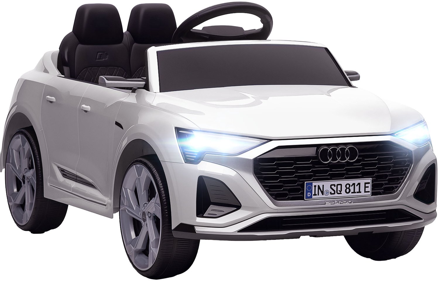 Playon Elektrische kinderauto Audi Q8 - Met afstandsbediening en ledverlichting en muziek - Met vierwielvering - 98 x 49,5 x 43 cm - Wit