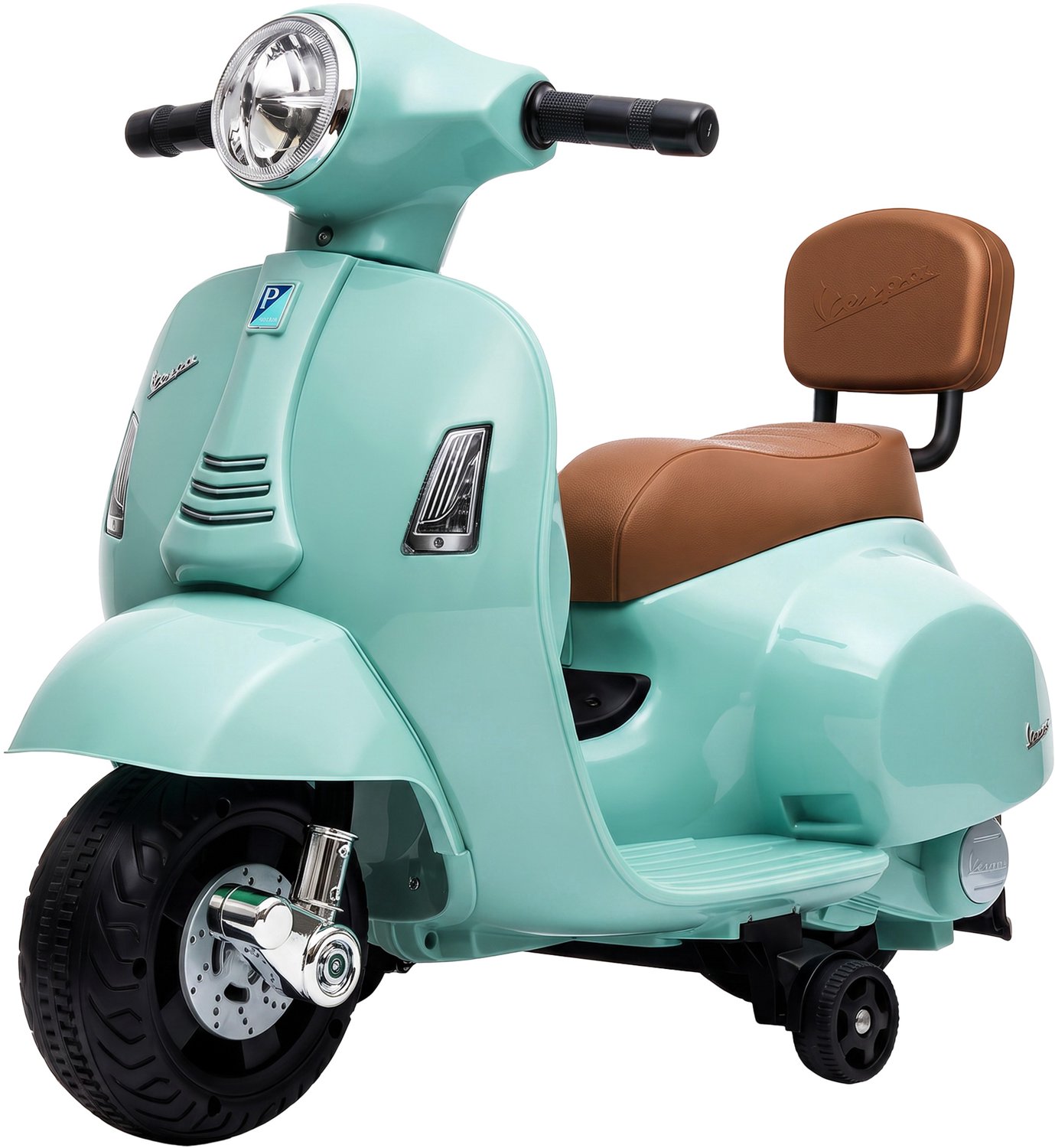 Playon Elektrische kindermotorfiets Mini Vespa GTS - Met zijwieltjes, koplamp en rugleuning - 66,5 x 38 x 52 cm - Groen