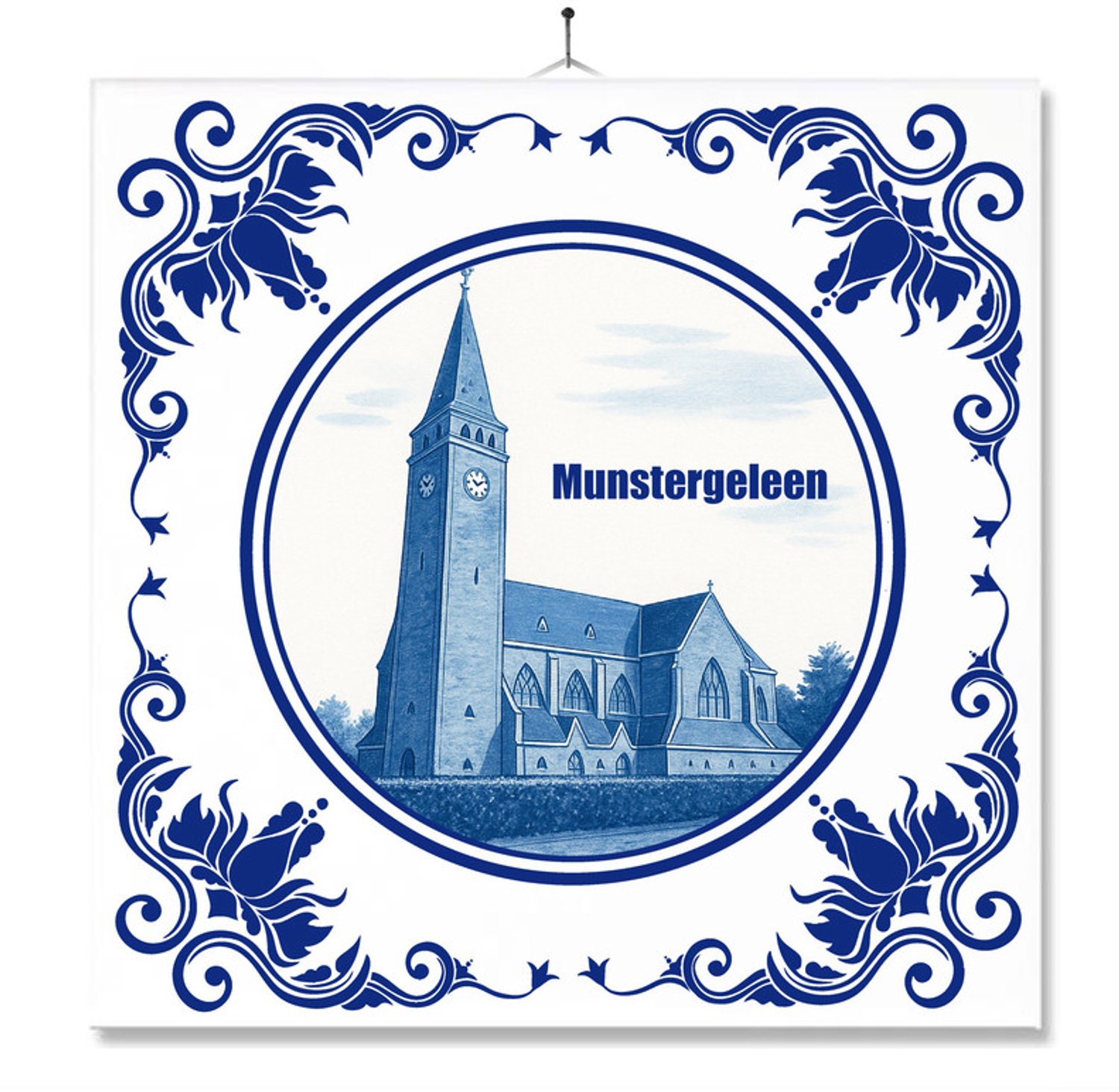 MC Living Tegel Met Opdruk | Munstergeleen | Delft Blauw | Cadeau | Inclusief Geschenkdoos | Standaard | Ophangsysteem Multi-Color