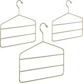 Relaxdays 3x broekhangers goud - kledinghanger voor broeken - ruimtebesparend - metaal