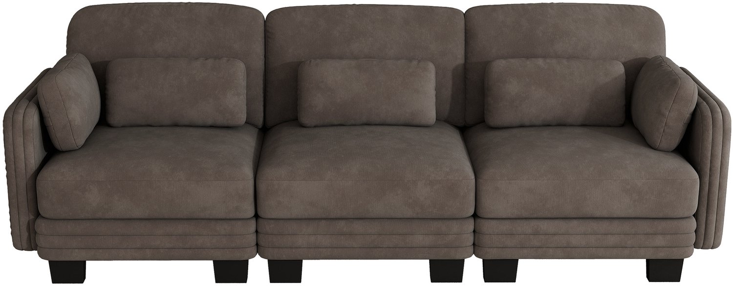 Wishdor 3-zitsbank - Rechte modulaire zitbank met verplaatsbare kussens - Chenille bekleding en gelaagde zitkussens - Moderne stijl - Voor woonkamer en appartement - Bruin - 253 x 88 x 88 cm