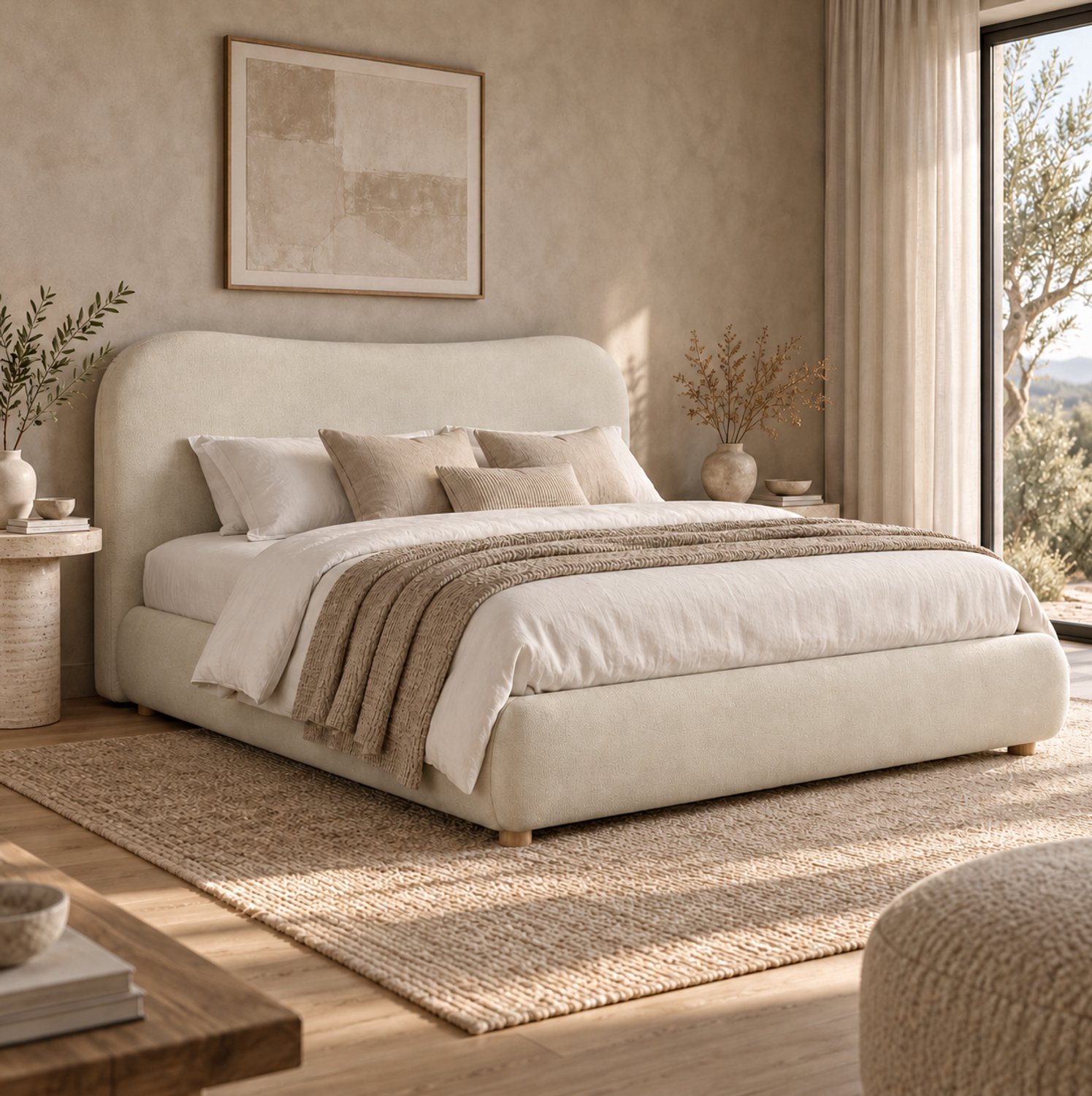 Maisentiel Gestoffeerd tweepersoonsbed 160 x 200 cm met opbergruimte en lattenbodem - beige chenille
