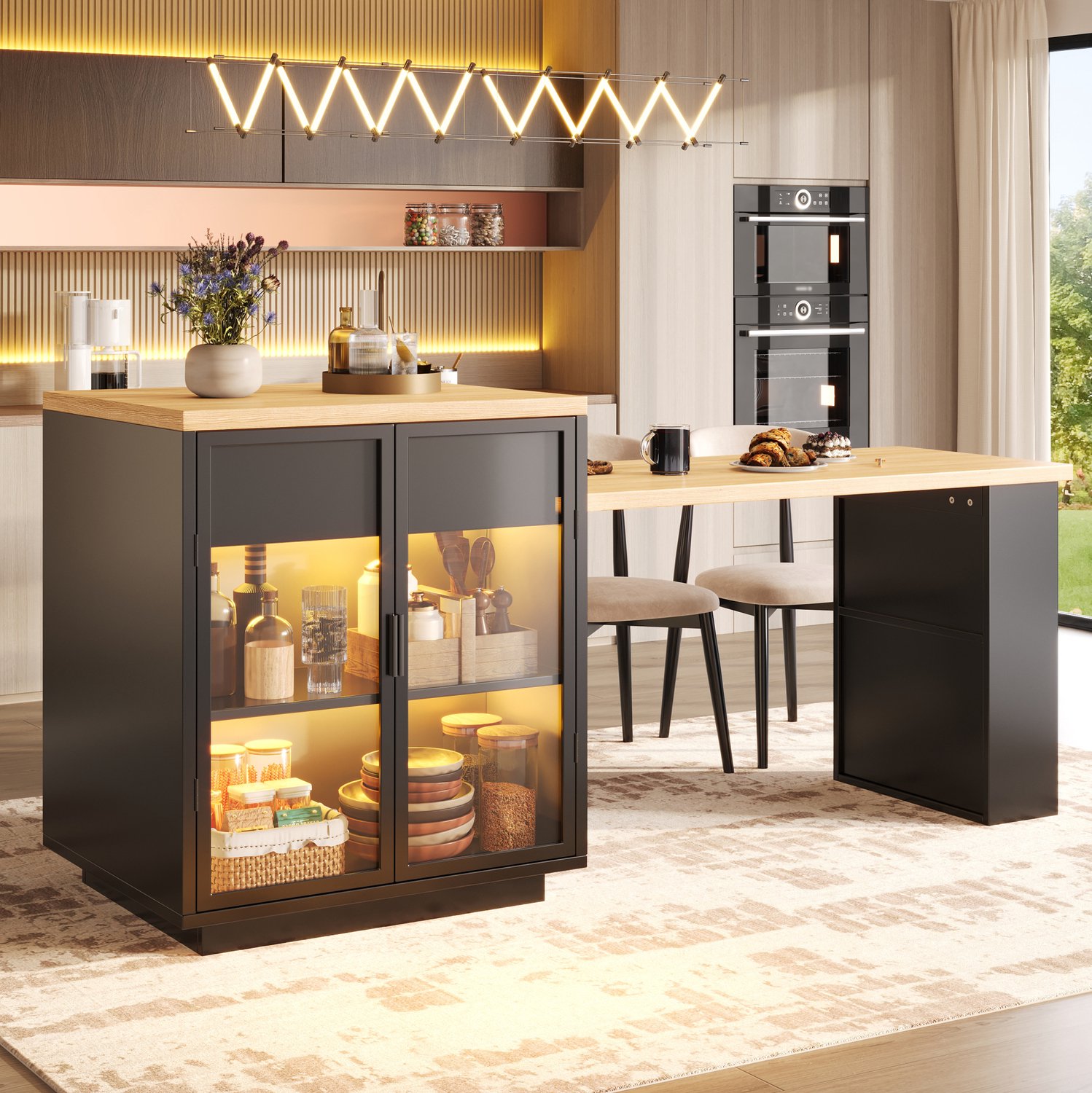 HAUSS SPOLE Eettafel - Uitschuifbaar Met Opbergruimte En Ledverlichting - Voor Keuken En Eetkamer - MDF En Metaal - 122-194,5x70x94 Cm - Zwart