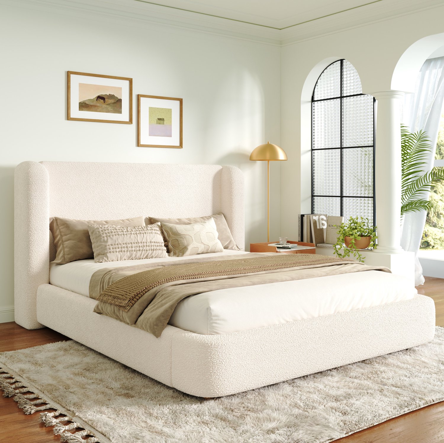 Maisentiel Gestoffeerd tweepersoonsbed 180 x 200 cm - beige bouclé - met lattenbodem