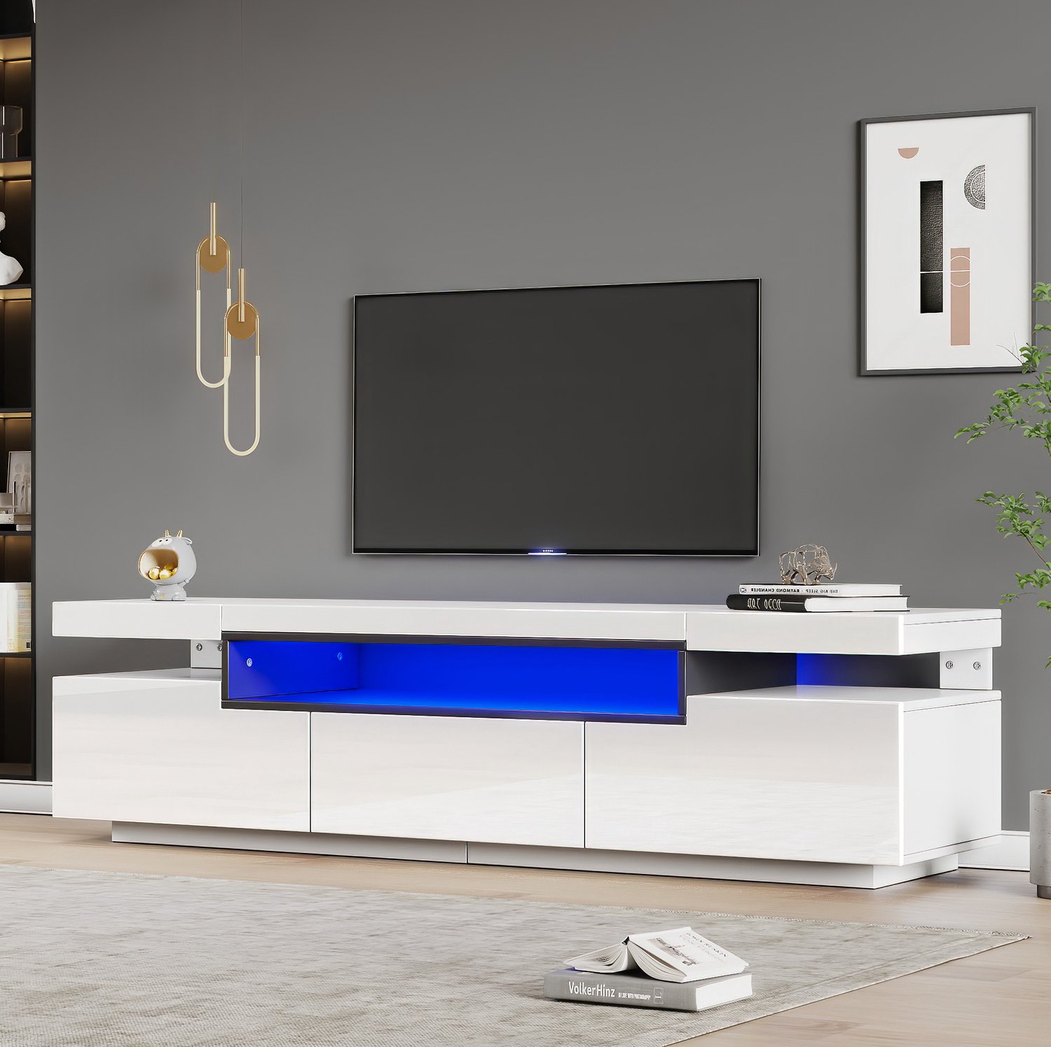 Maisentiel Tv-meubel 160 cm breed - wit - ledverlichting in 16 kleuren - 3 lades