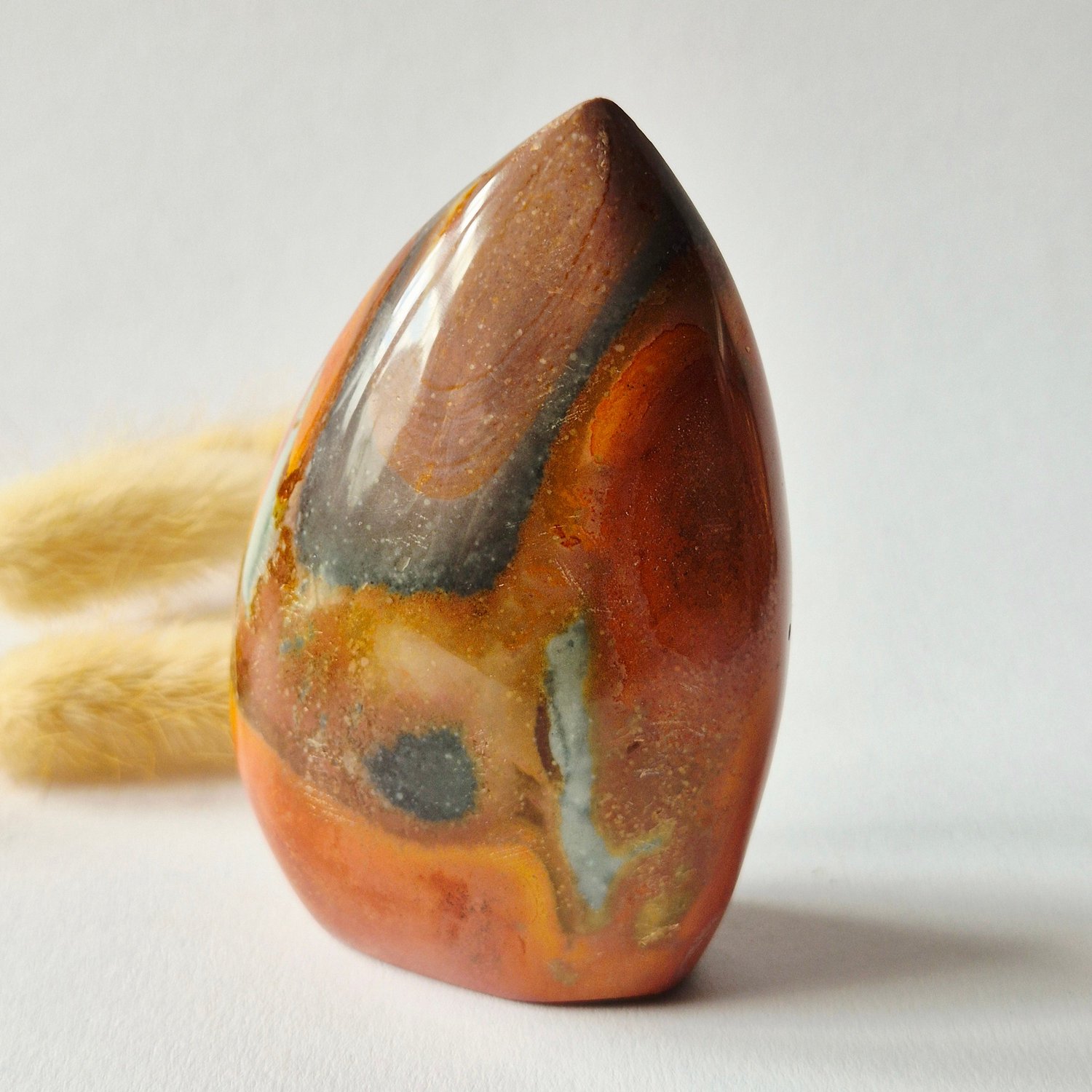 Moonlight Gemstones Ocean Jasper Polychroom Edelsteen Flame 245g – Rood Oranje Uniek Patroon Meerkleurig