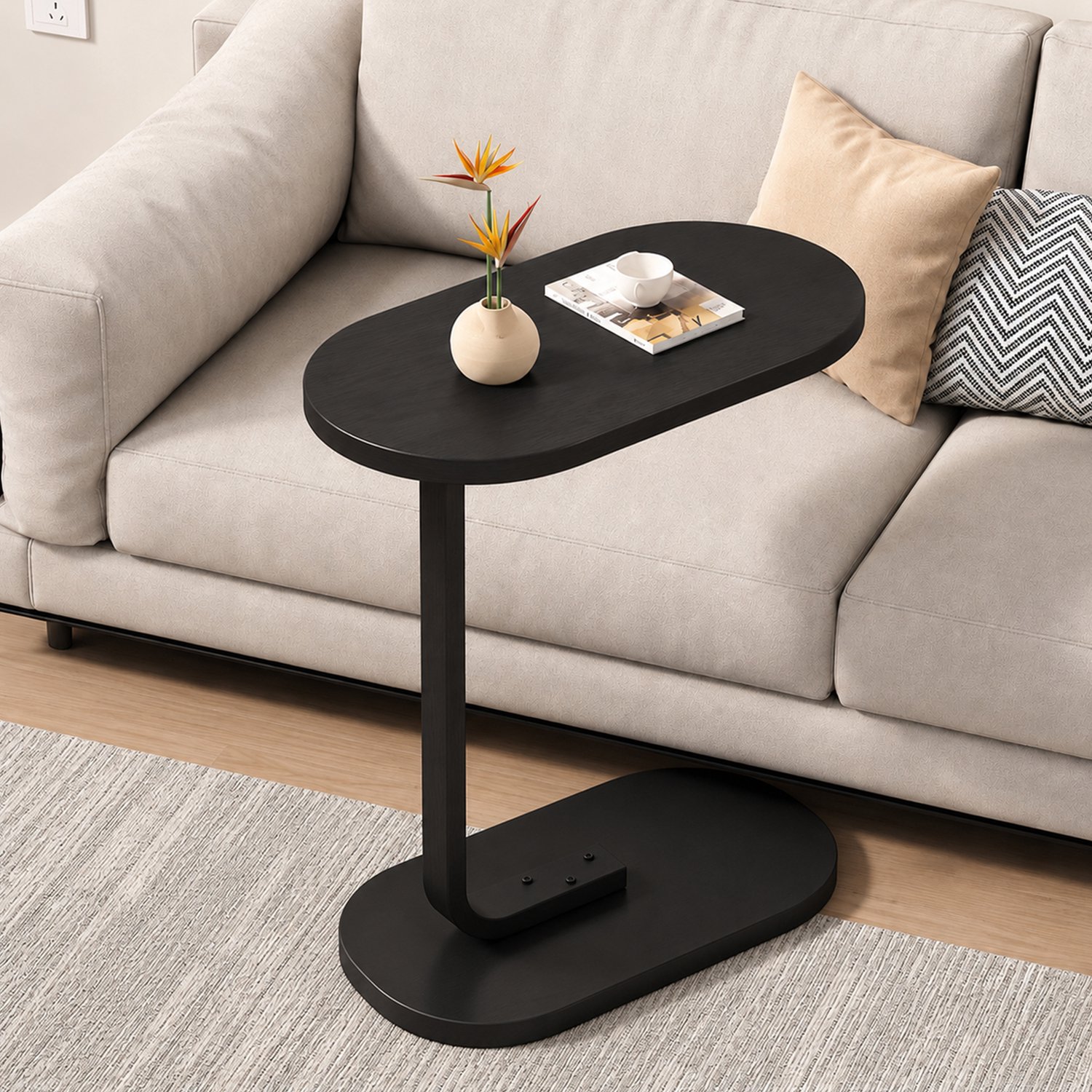 STILVORA Bijzettafel Ruimtebesparend – C Vorm – 39,5 x 28,5 x 55 cm – Hout – Zwart – Voor Bank en Bed – Voor Hapjes en Thuiswerken