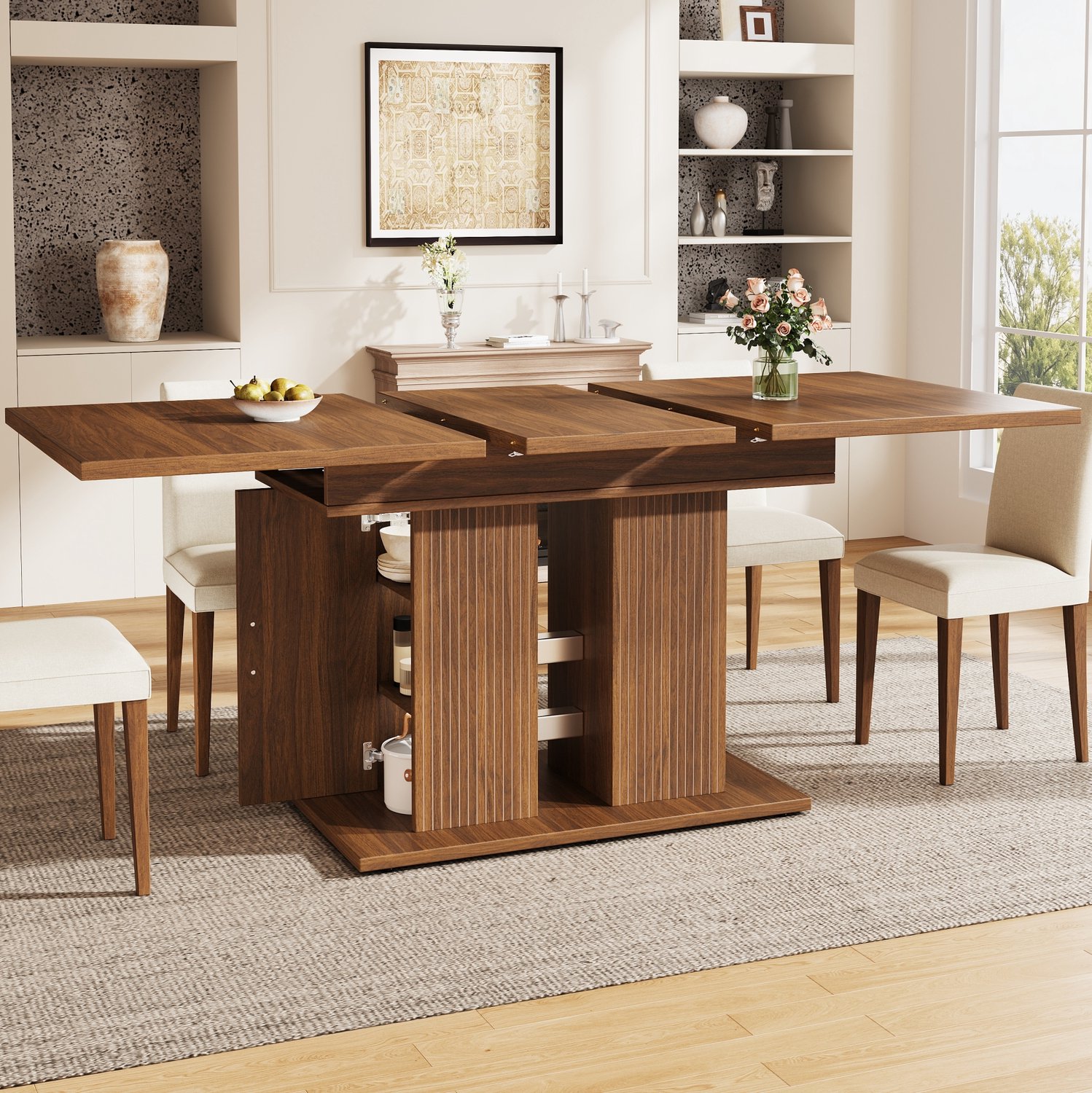 Maisentiel Uitschuifbare eettafel 120-160 x 80 x 75 cm - met opbergruimte - donkerbruin