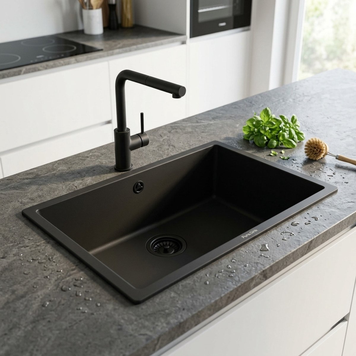 Spoelbak 70x40 cm zwart onderbouw en opbouw Pure.Sink