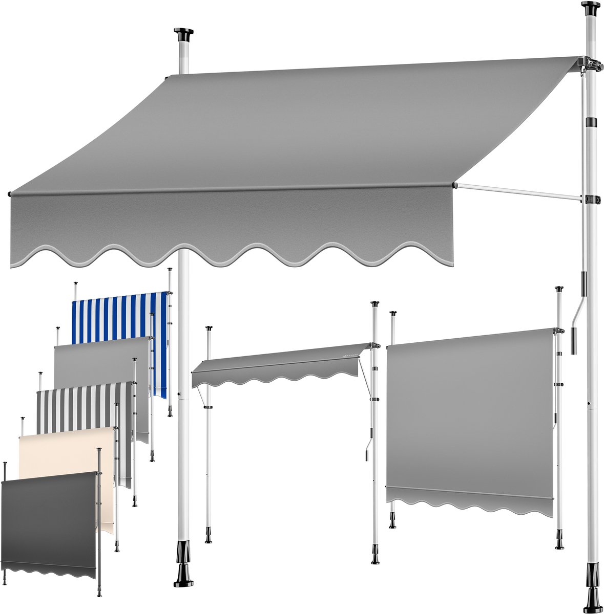 KESSER® Klemluifel met handslinger - Balkonluifel zonder boren - UV-bestendig - 150 cm grijs