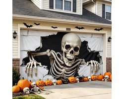 Housse de porte de garage d'Halloween (env. 1,8 x 4 m) – Bannière suspendue pour l'extérieur, arrière-plan pour porte de garage, décoration murale, arrière-plan photo pour fête effrayante, décoration de fenêtre Visitez la boutique ponlodos