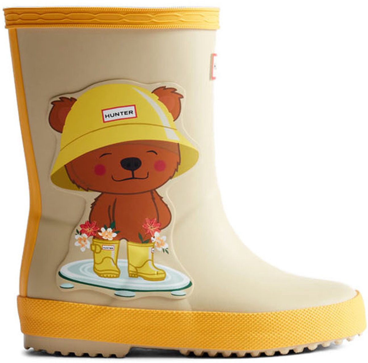 First Bear Print Kinder Regenlaarsjes Rubber Beige Waterdicht