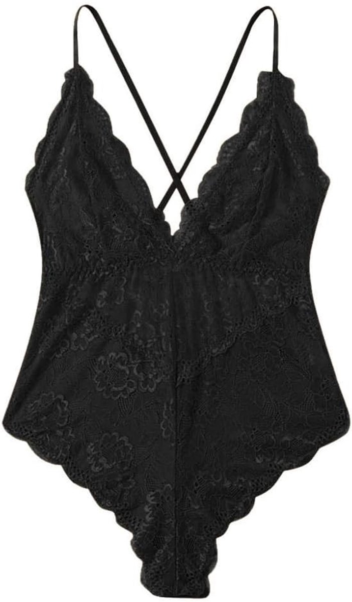 Lingeriesets dames Vrouwen Sexy Backless Lace Lingerie Diepe V-hals Halter Sheer Ondergoed set-black_XXL