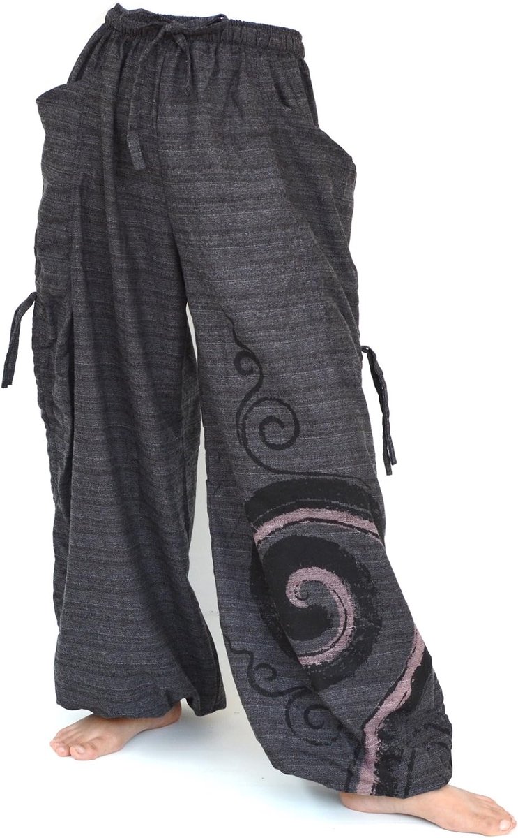 Baggy Harembroek voor dames en heren, wijde pijpen, yogabroek, verstelbare lengte, 2 zakken, eenheidsmaat