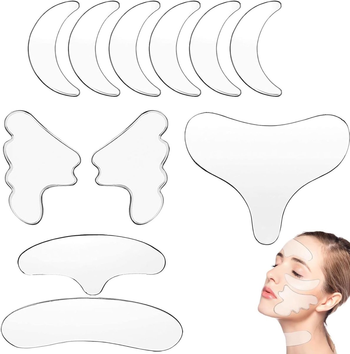 Pads, siliconen patches gezicht anti-rimpel pads, siliconen anti-rimpel pleisters rimpelpatches herbruikbaar, 11 stuks voor gezicht, mond, voorhoofd, kin gezichtspatch set