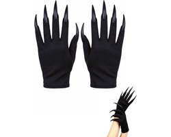 Handschoenen met lange klauwen, cosplay-accessoires voor heks, vampier, demon, raaf, Halloween, kattennagelringen, griezelig kostuum voor vrouwen en mannen
