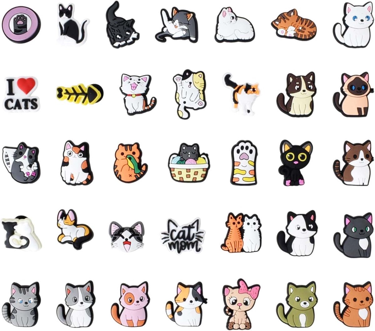 35 stuks kattenschoenhangers, schattige schoenclips, klompen accessoires voor kinderen en volwassenen, cartoon-schoensieraden voor sandalen en pantoffels, kleurrijke modedecoratie