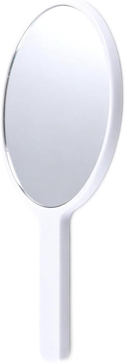 Handheld spiegel, professionele handvat-stijl ronde spiegel, draagbaar, geschikt voor meerdere scenario 's, handmatig gebruik, thuis en op reis, wit
