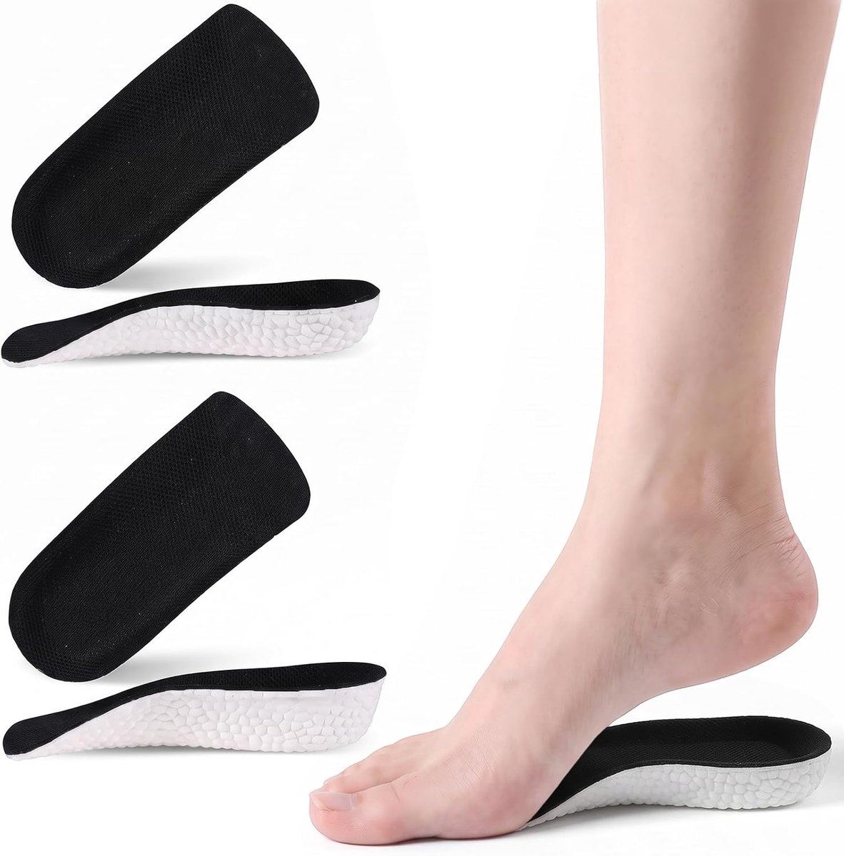 2 paar hoogte-verhogende inlegzolen, gel, onzichtbare hielverhoging voor heren en dames, 1,5 cm en 2,5 cm schoeninlegzolen, schokabsorberend en comfortabel, hielwig voor low-top en mid-top schoenen