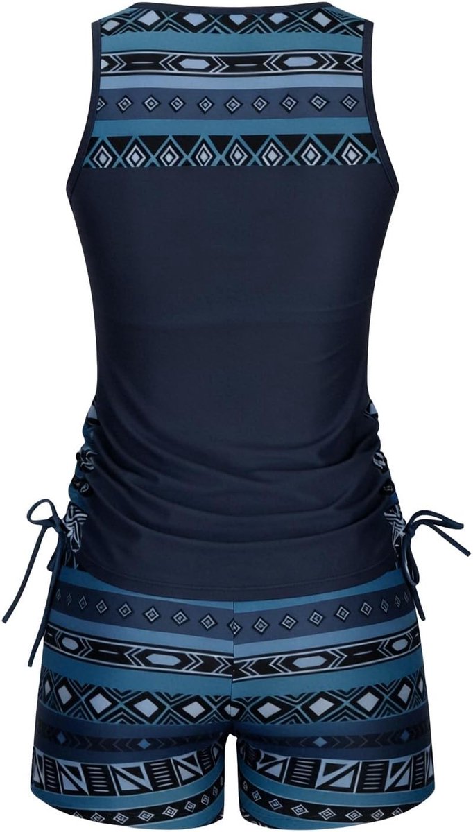 Badpak voor dames, 2-delig, tankini, top met brede bandjes, gevoerd, shorts, tanktop met verstelbaar trekkoord, badshorts, bedrukt, beachwear, figuurvormend, grote maat S-5XL