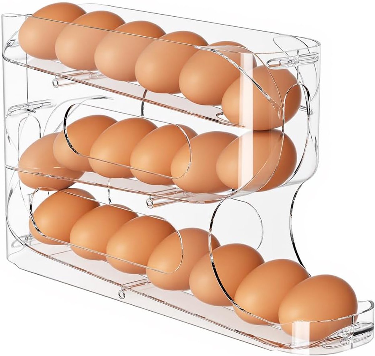 Transparante eierhouder voor koelkast, automatische rollende eierdispenser voor eieren 18 stuks, ruimtebesparende eierroller, organizer, container, opslag voor koelkast en keukenaanrecht (1