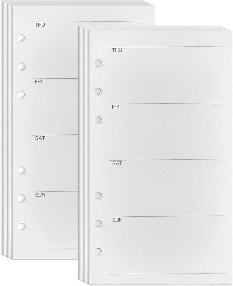 SnelShoppen - A6 Wekelijkse Planner Inlegvellen - Ongedateerde 6-Ring Map Navulling - 90 Vellen/180 Pagina's - 100g/m² Papier - Organiseer Je Werk en